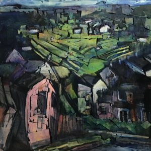 Photo of contemporary oil painting of Derbyshire Dales for sale Cromford