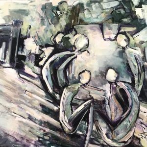 Contemporary Art oil painting about conflict resolution submitted to Sussex Contemporary by Steph Trethowan